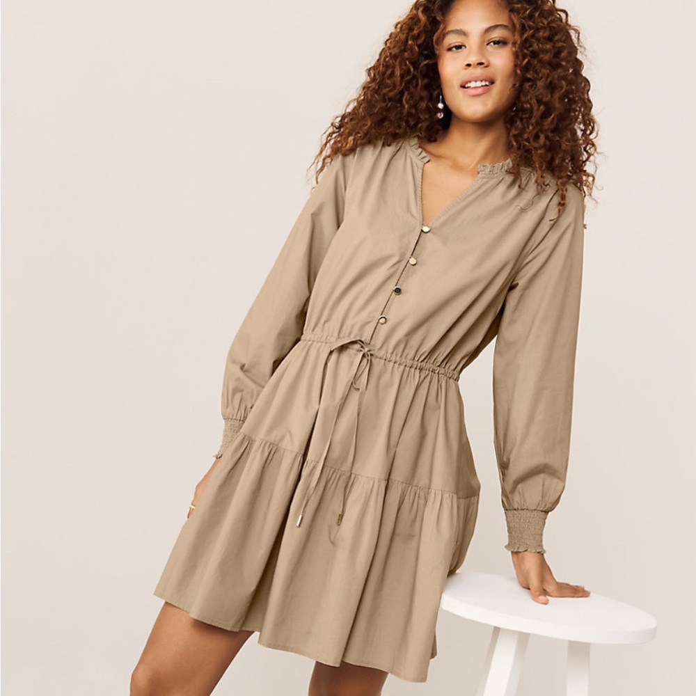 Women's Long Sleeve Cotton Poplin Mini Popover Dress S NWOT